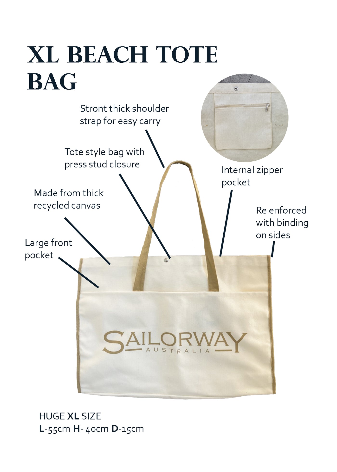 XL Beach Tote Bag - Natural