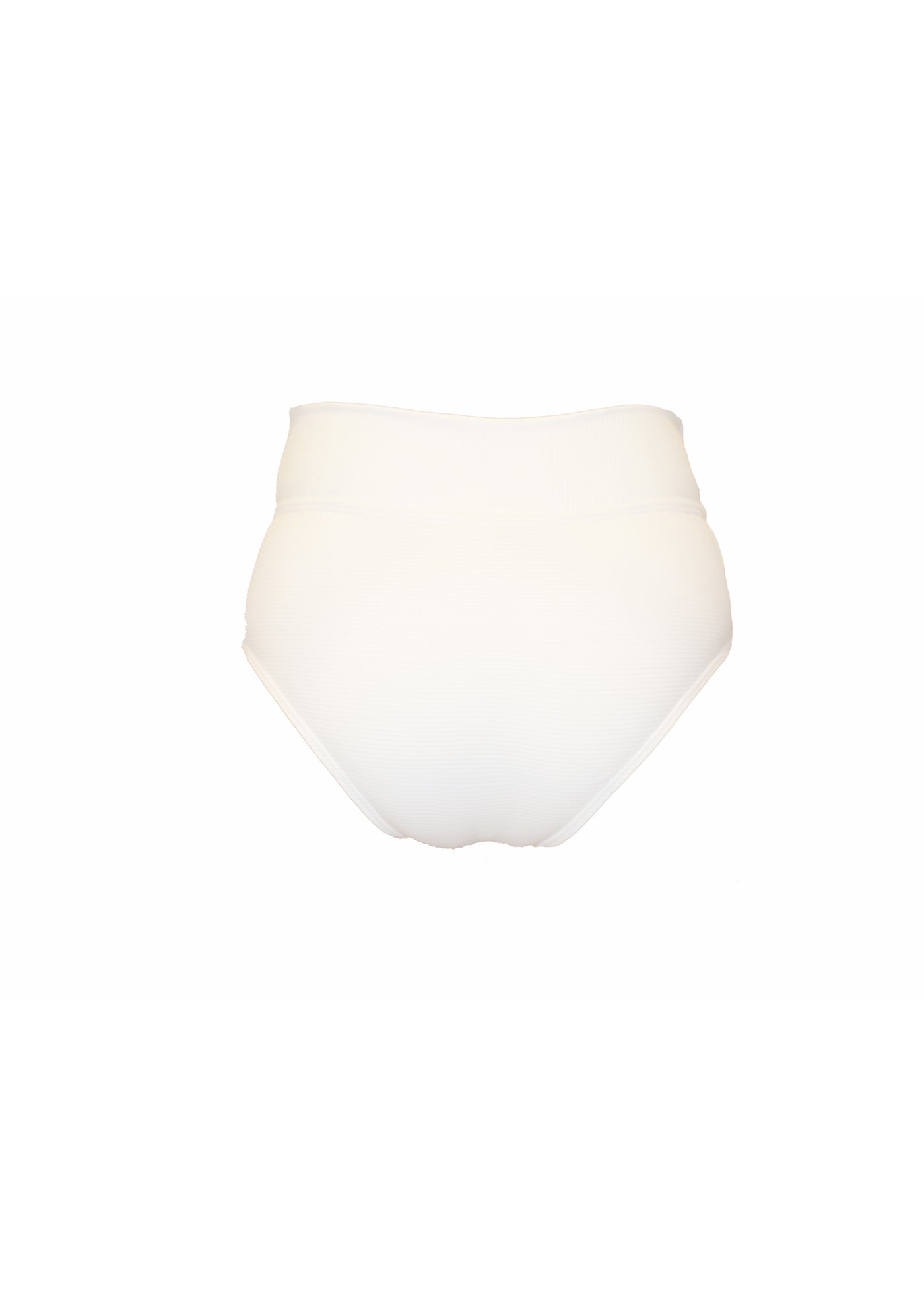 Ribbed White bikini bottoms made from recycled sustainable material. The bikini bottoms have a tie up waist and can be high waisted or worn lower down